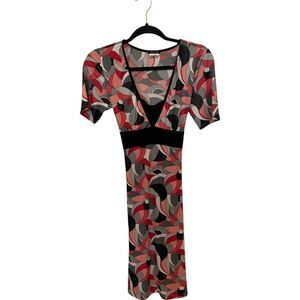 Maurices Fit Flare Dress Multicolor Geometric‎ Womens Size M Short Sleeve Y2K